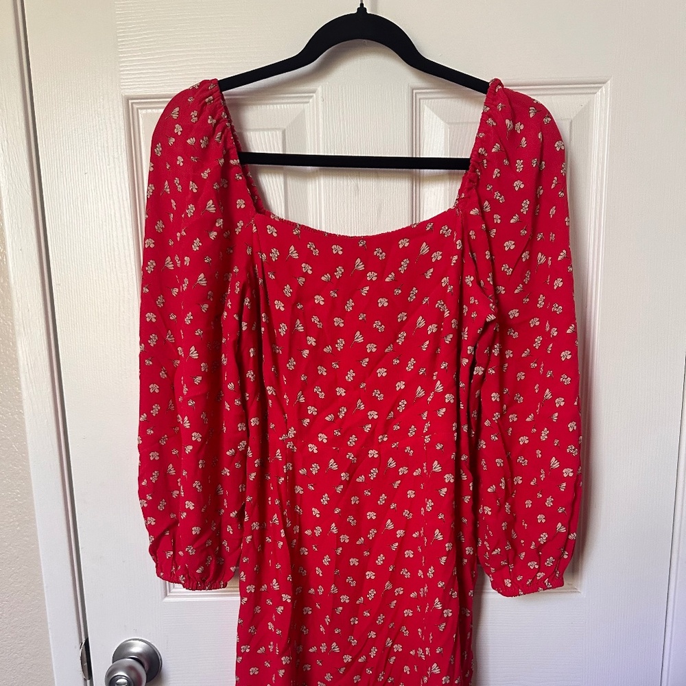 red floral mini dress